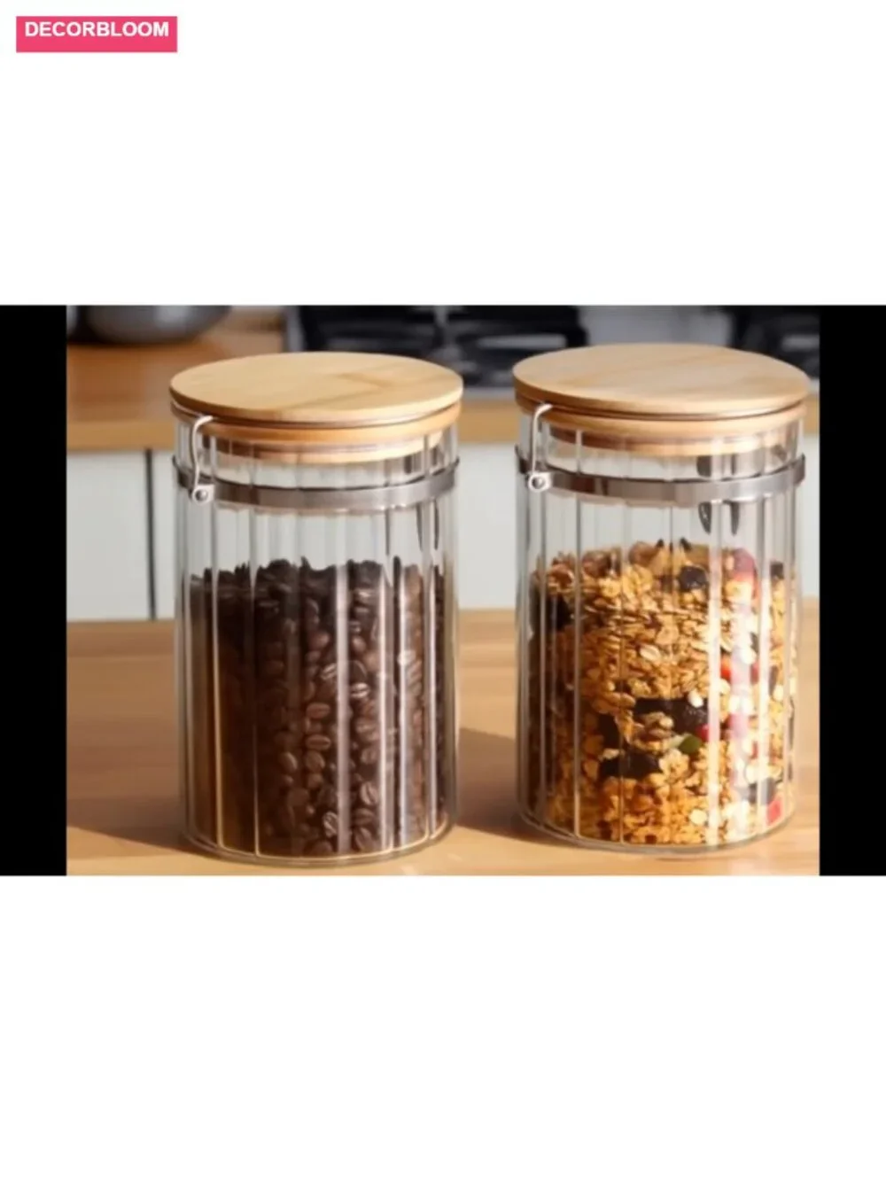 Set of 2 Airtight Borosilicate Glass Storage Jars with Bamboo Lids 34oz